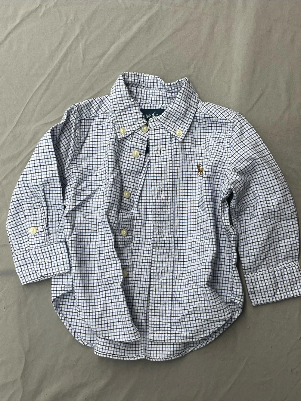 Ralph Lauren White and Blue Check Button-Down Shirt - Kids Size 12 Months